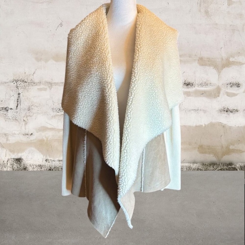 INC International Concepts Cream and Tan Knit Vest